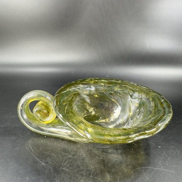 Vintage Sooner Glass Hand Made Green Swirls Dish Bowl Handmade Cornucopia Bowl - Picture 15 of 16